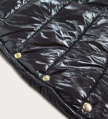 BŁYSZCZĄCY PŁASZCZ ZIMOWY DAMSKI CZARNY (635ART)