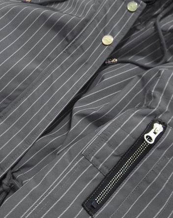 DWUSTRONNA KURTKA Z KAPTUREM W PASKI SZARO-ŻÓŁTA (W659)