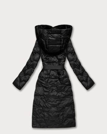 Pikowany płaszcz z paskiem Libland czarny (LD-7806)