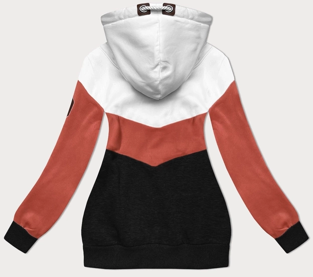 Trójkolorowa gruba bluza damska biały-pomarańczowy-czarny (2303)