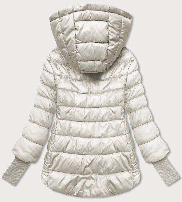 Krótka kurtka damska z dzianinowymi ściągaczami ecru (P22-6636-12)