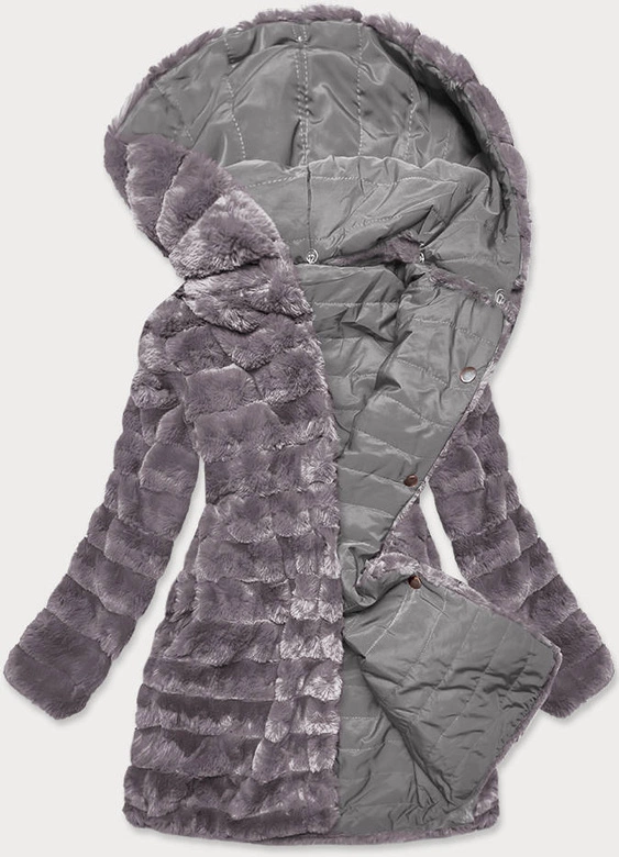 LEKKA KURTKA ZIMOWA DAMSKA FUTRO 2 W 1 SZARA (39039)