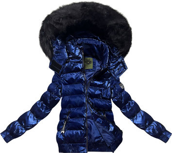 Krótka kurtka zimowa w kwiaty granatowa (CAN-597)