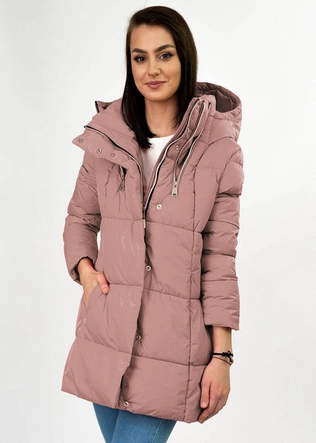 Krótka kurtka damska zimowa z zamkami antyczny róż (7750)