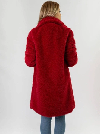 FUTRZANY ZIMOWY DAMSKI PŁASZCZ Z KIESZENIAMI BORDOWY (461ART)