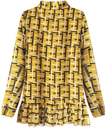 SZYFONOWA BLUZKA Z WIĄZANĄ STÓJKĄ MUSZTARDOWA (236ART)