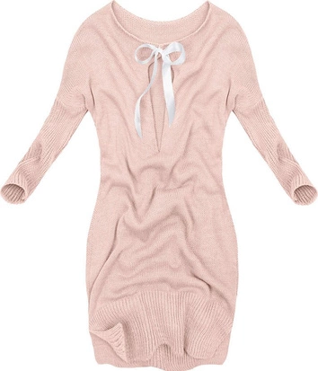 DŁUGI SWETER Z KOKARDĄ RÓŻOWY (0541)