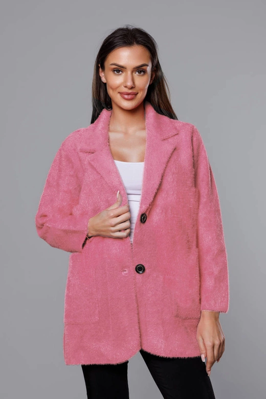 Krótka wełniana narzutka alpaka łososiowa (7108-1)