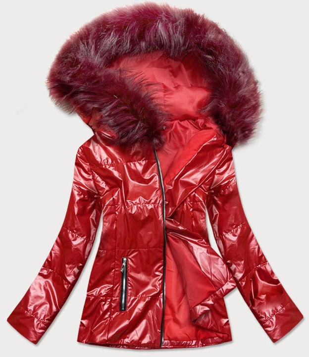 LEKKA ZIMOWA KURTKA DAMSKA METALICZNA CZERWONA (721ART)