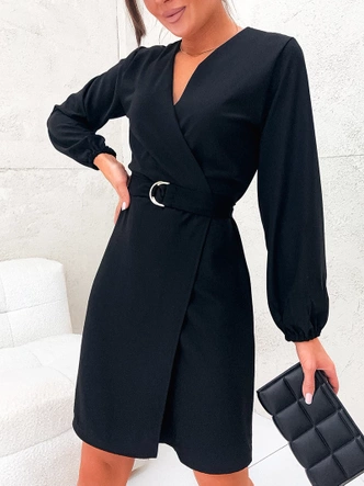 Elegancka sukienka kopertowa czarna (8251)