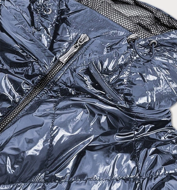 Błyszcząca damska kurtka pikowana niebieska (b9573)