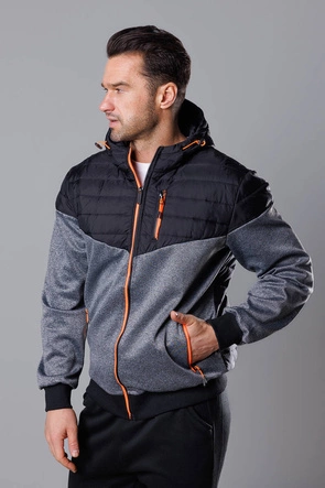 Sportowa kurtka męska z łączonych materiałów czarny-pomarańcz (8M901-392)