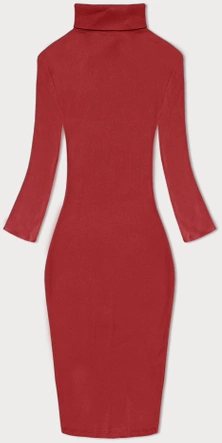  Dopasowana sukienka w prążki z golfem Rue Paris czerwona (5133)