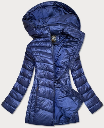 ZIMOWA BŁYSZCZĄCA KURTKA DAMSKA GRANATOWA (7723PLUS)