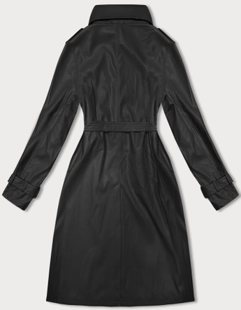 Luźny płaszcz damski ze skóry ekologicznej J Style czarny (11Z8101)