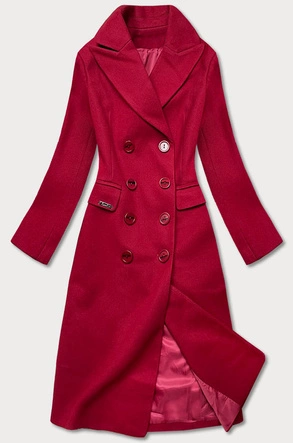 KLASYCZNY DAMSKI PŁASZCZ NA GUZIKI BORDOWY (2713)