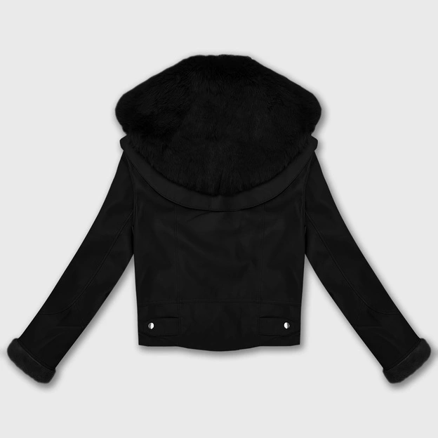 Kurtka ze skóry ekologicznej z futrzanym kołnierzem Glakate czarna (LU98091#)