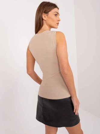 Prążkowany top z okrągłym dekoltem beżowy (17733)