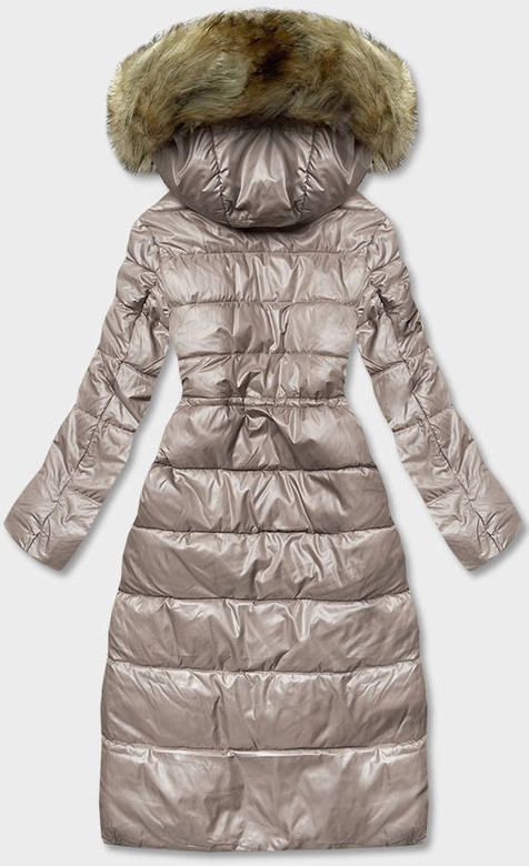 Pikowana długa kurtka damska camel (H-201)