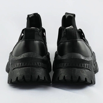 Sznurowane sneakersy na platformie czarne (ra5)