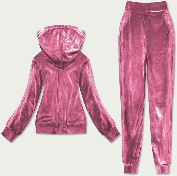 Welurowy dres damski różowy (81224)