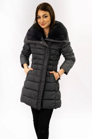 DŁUGA KURTKA DAMSKA ZIMOWA Z KAPTUREM CZARNA (B1068-30)