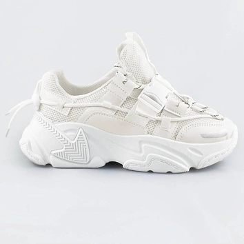 SZNUROWANE SNEAKERSY Z KLAMRĄ BIAŁE (LY076)