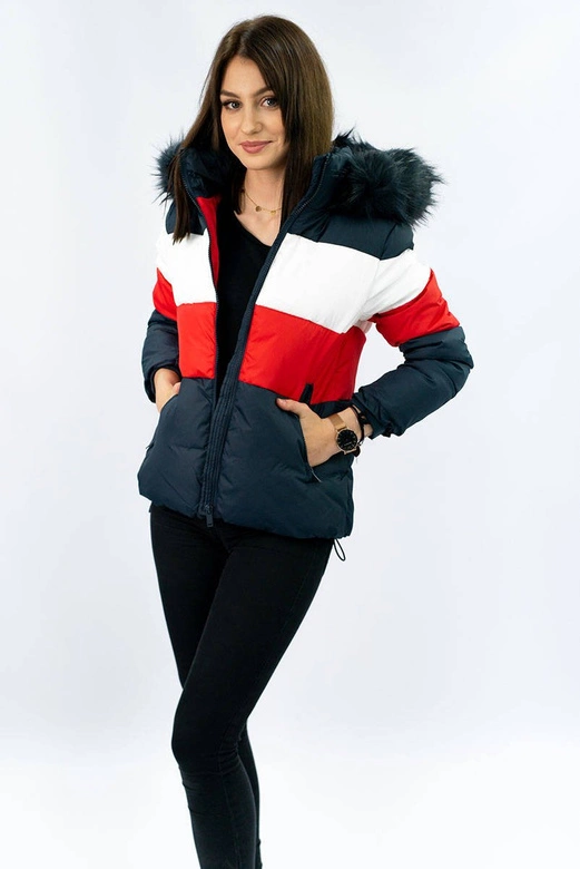 DAMSKA KRÓTKA PIKOWANA KURTKA ZIMOWA GRANATOWA (7692)