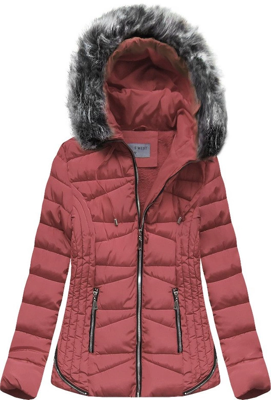 PIKOWANA ZIMOWA KURTKA DAMSKA Z KAPTUREM RÓŻOWA (B2631)