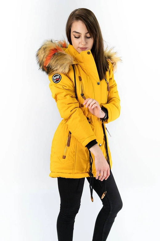 DAMSKA KURTKA ZIMOWA Z KAPTUREM ŻÓŁTA (208-1)
