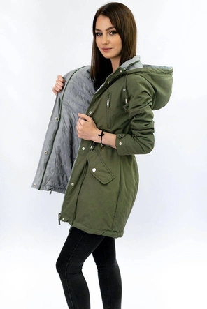 DWUSTRONNA PARKA Z KAPTUREM KHAKI-SZARA (W0232)