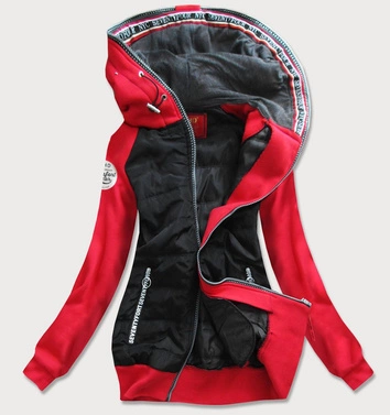 BLUZA DAMSKA Z ŁĄCZONYCH MATERIAŁÓW CZARNO-CZERWONA (732)