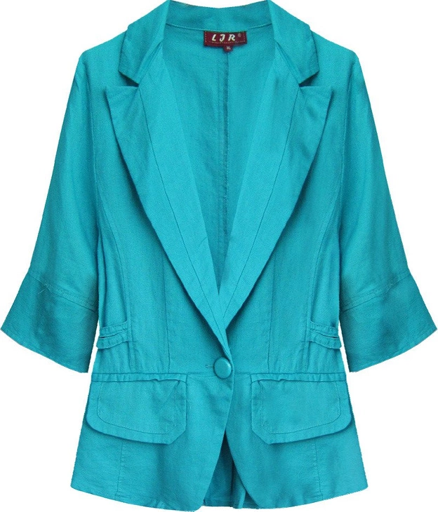 WEŁNIANY ŻAKIET Z KRÓTKIM RĘKAWEM MORSKI (X1021X)