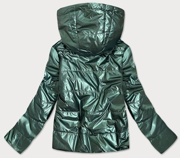 Błyszcząca damska kurtka z kapturem zielona (b9575)