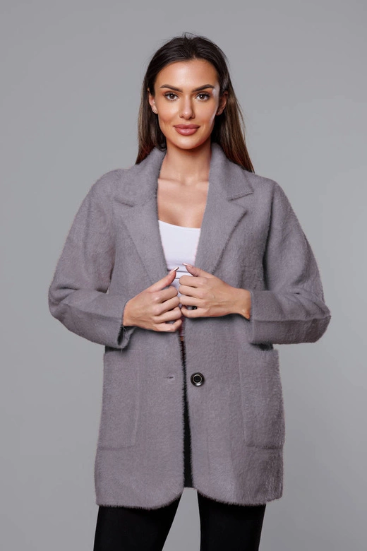 Krótka wełniana narzutka alpaka szara (7108-1)