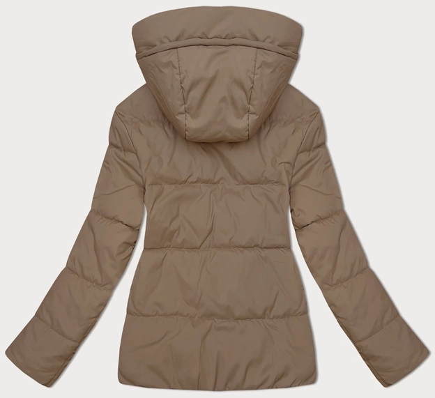 Krótka kurtka damska z kapturem ciemny beż (16M2153-84)