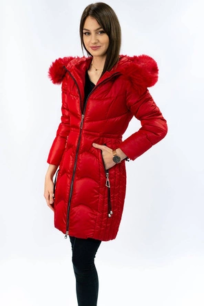 PIKOWANA KURTKA ZIMOWA DAMSKA CZERWONA (C918)