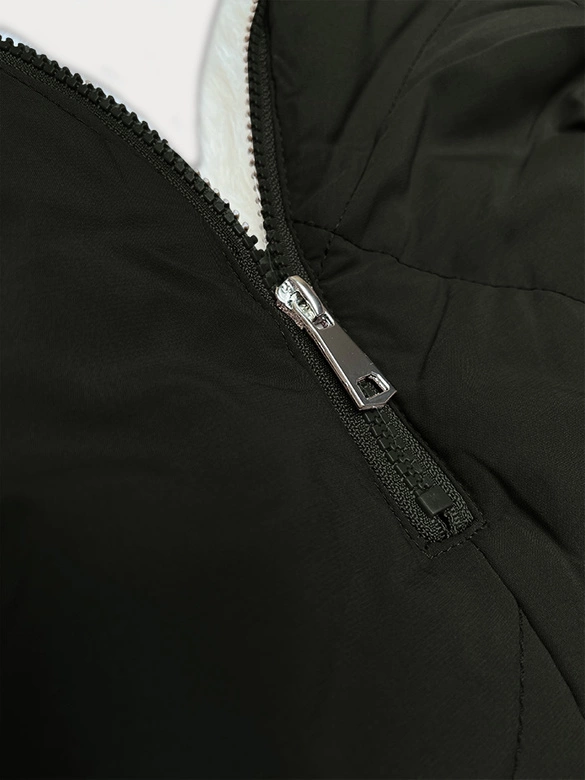 Pikowana kurtka zimowa na futrze Way Mode army-beż (WD202308)