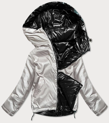 Krótka dwustronna kurtka damska czarny/beż (bh-2204)