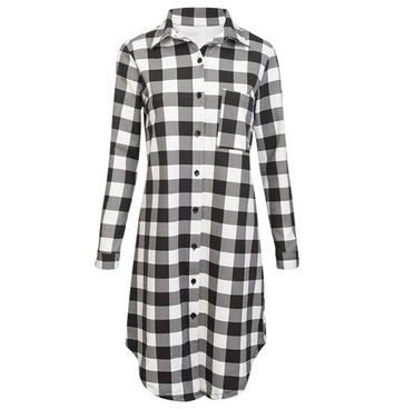 KOSZULOWA SUKIENKA W KRATĘ CZARNO-BIAŁA (9308)