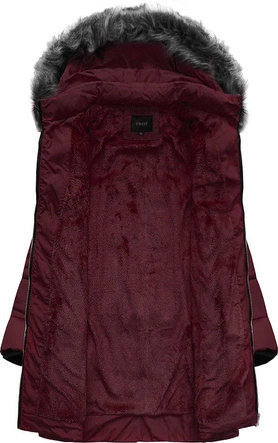 DŁUŻSZA ZIMOWA KURTKA DAMSKA Z KAPTUREM BORDOWA (B9902)