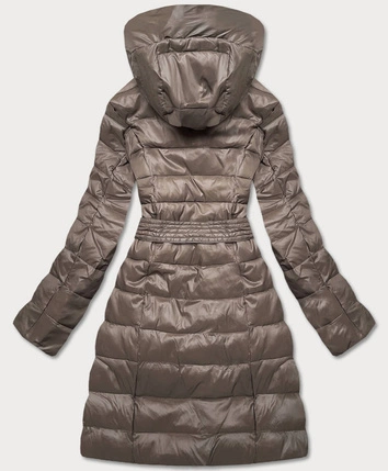 KURTKA ZIMOWA DAMSKA Z WYSOKĄ FUTRZNĄ STÓJKĄ CAPPUCCINO (J9-018)