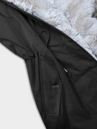 Parka damska zimowa z futerkiem czarny-beż (B557-1046)