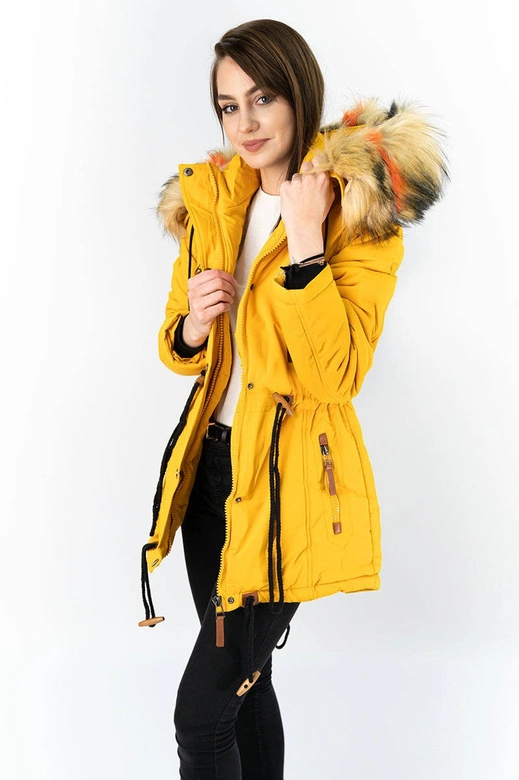 DAMSKA KURTKA ZIMOWA Z KAPTUREM ŻÓŁTA (208-1)