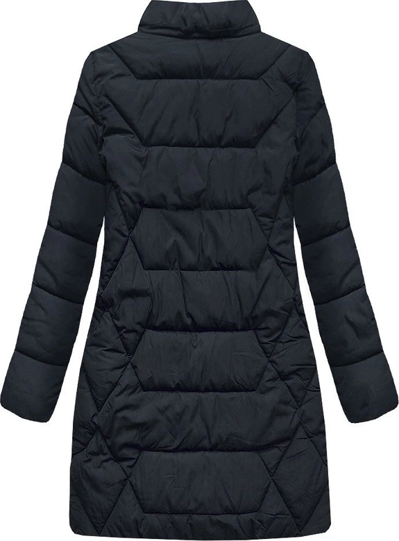 DŁUŻSZA ZIMOWA KURTKA DAMSKA Z KAPTUREM GRANATOWA (B9902)