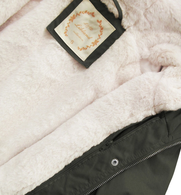 Zimowa damska parka z podpinką i kapturem army (7626BIG)