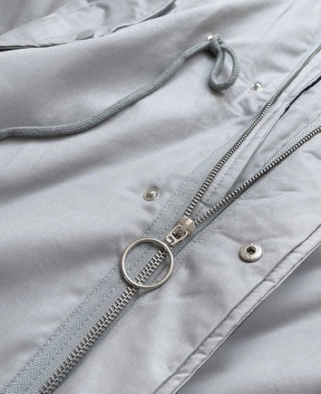 Bawełniana parka damska zimowa z puchem naturalnym szara (7085)