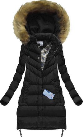 PIKOWANA KURTKA DAMSKA ZIMOWA Z KAPTUREM CZARNA (W580BIG)