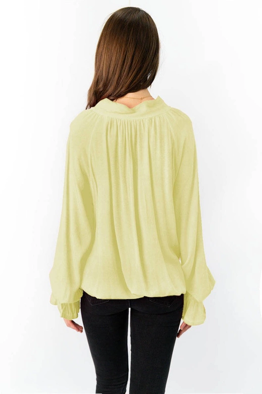 BAWEŁNIANA BLUZKA Z WIĄZANĄ STÓJKĄ ŻÓŁTA (298ART)