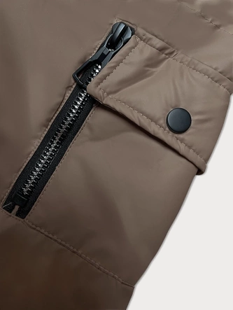 Krótka kurtka damska z kapturem S'West ciemny beż (B8246-12)